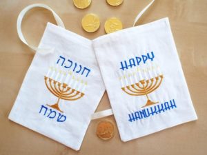 Gelt on Hanukkah. 