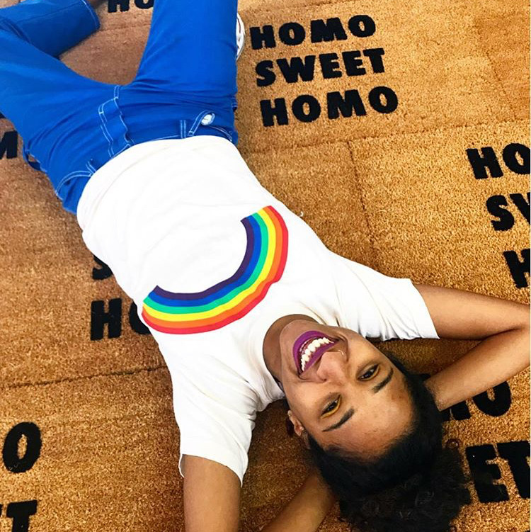 women wearing rainbow t-shirt